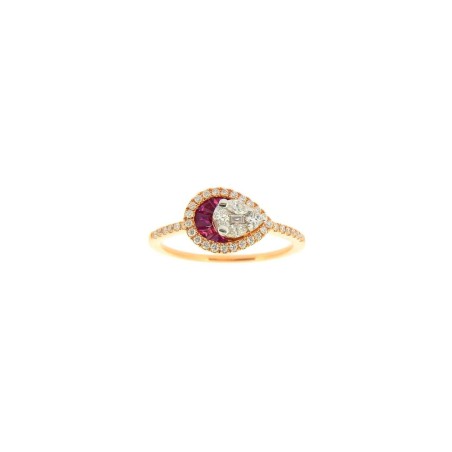Bague Poire en or rose, diamants et rubis - bijouterie haillot la seyne sur mer