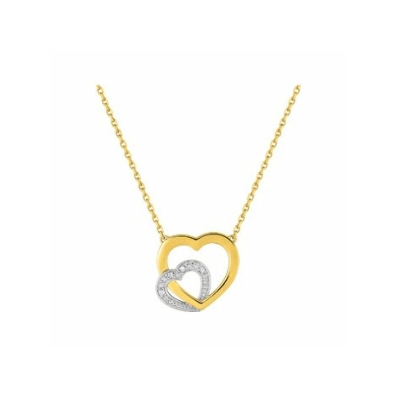Collier Coeur en or jaune et or blanc 18k et diamants- Bijouterie Haillot La Seyne Sur Mer Six Fours 83