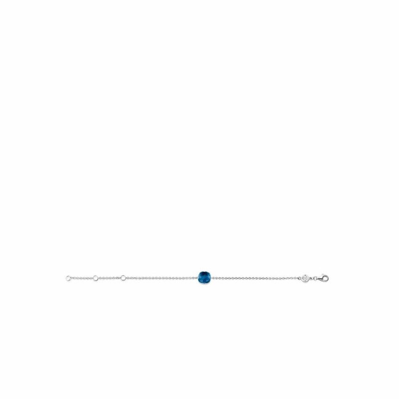 Bracelet Ti Sento en argent rhodié et pierre synthétique bleu foncé, taille carrée - bijouterie haillot la seyne sur mer