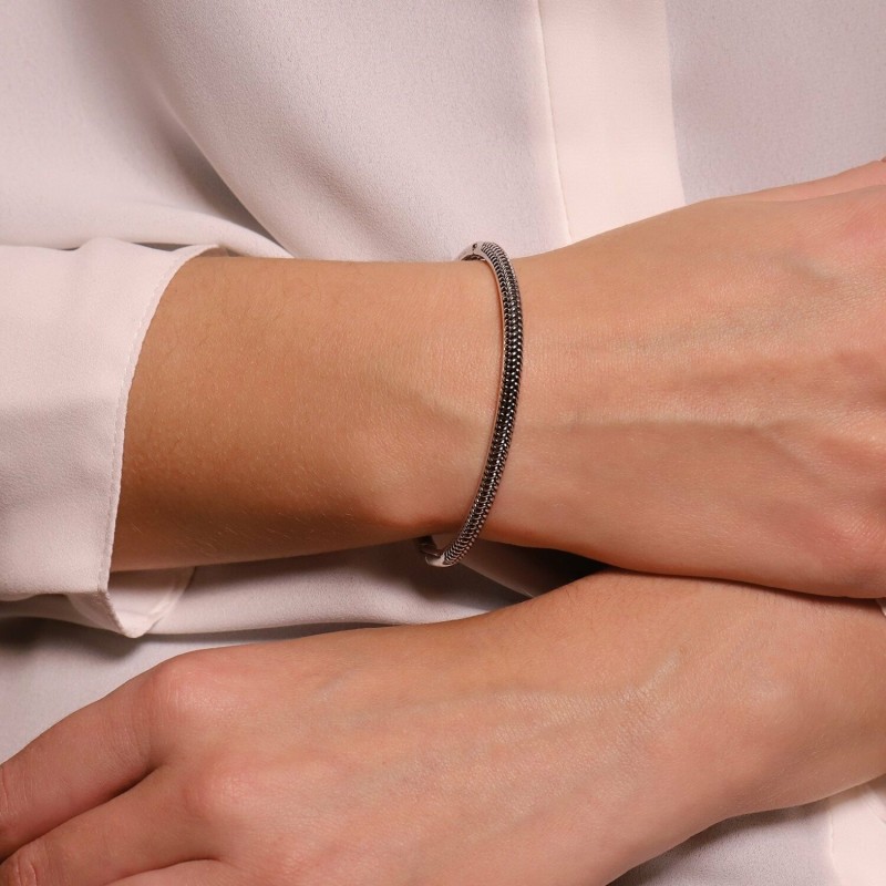 Bracelet jonc Ti Sento en argent rhodié noir, motif natté - bijouterie haillot la seyne sur mer