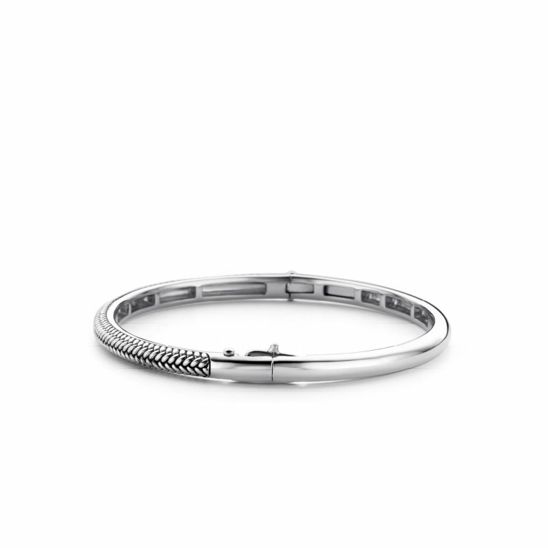 Bracelet jonc Ti Sento en argent rhodié noir, motif natté - bijouterie haillot la seyne sur mer