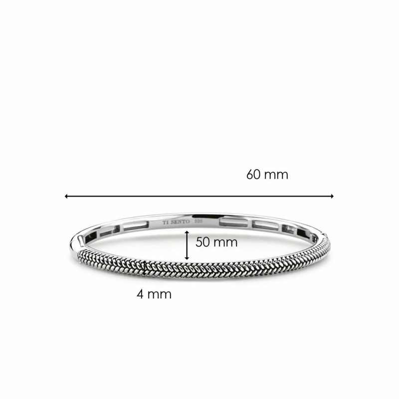 Bracelet jonc Ti Sento en argent rhodié noir, motif natté - bijouterie haillot la seyne sur mer