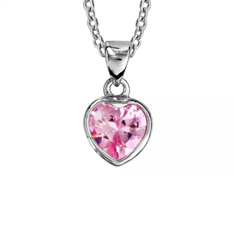 COLLIER ARGENT RHODIÉ COEUR ROSE - Bijouterie Haillot La Seyne Six Fours 83