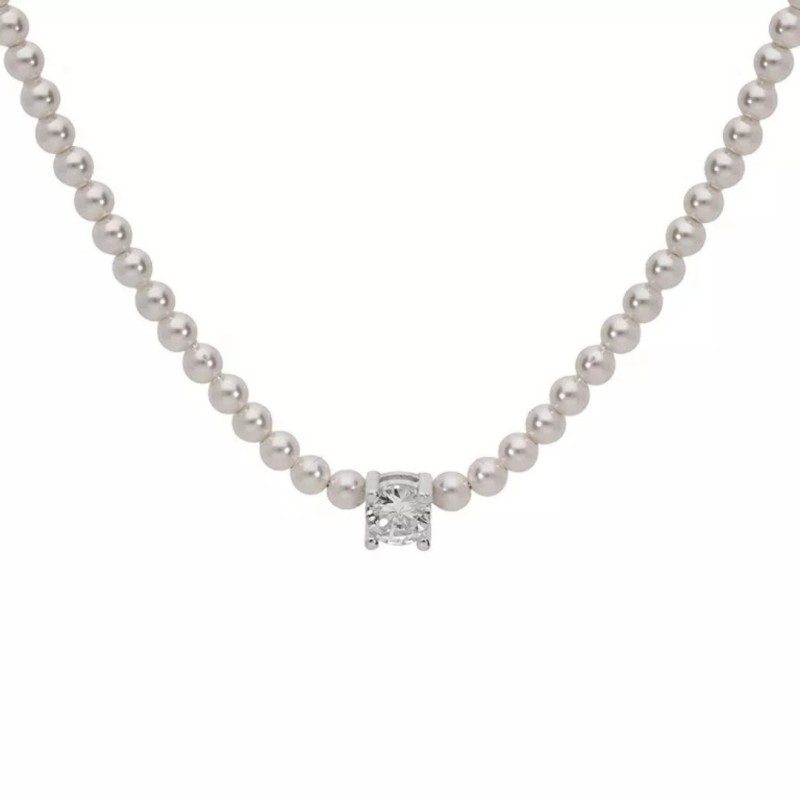COLLIER ARGENT RHODIÉ PERLES BLANCHES IMITATION - Bijouterie Haillot La Seyne Six Fours 83