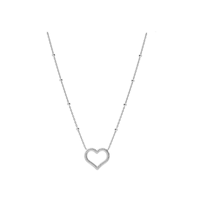 Collier boules avec coeur torsadé évidé en argent rhodié - Bijouterie Haillot La Seyne Six Fours 83