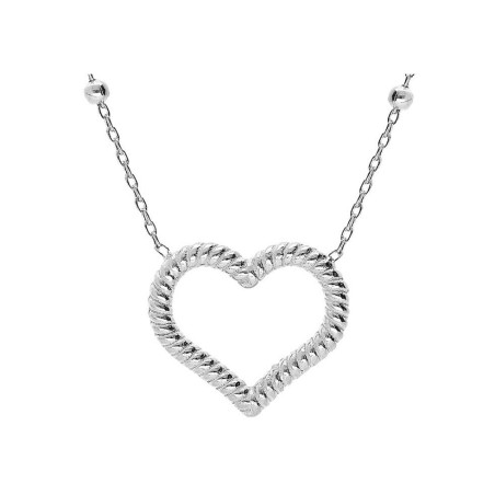 Collier boules avec coeur torsadé évidé en argent rhodié - Bijouterie Haillot La Seyne Six Fours 83