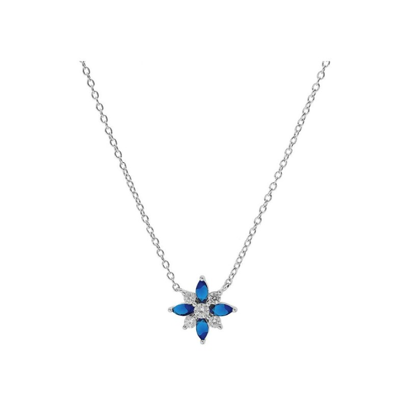 Collier fleur bleu en argent rhodié et oxydes de zirconium - Bijouterie Haillot La Seyne Sur Mer Six Fours 83