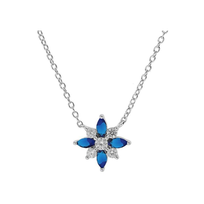 Collier fleur bleu en argent rhodié et oxydes de zirconium - Bijouterie Haillot La Seyne Sur Mer Six Fours 83