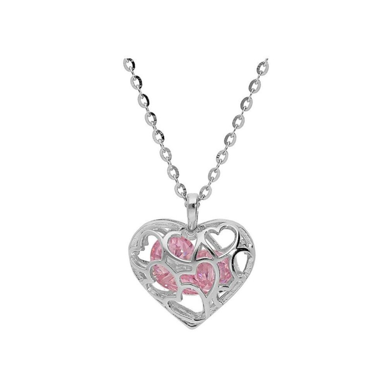 Collier Coeur en argent rhodié et oxydes de zirconium Rose - Bijouterie Haillot La Seyne Sur Mer Six Fours 83