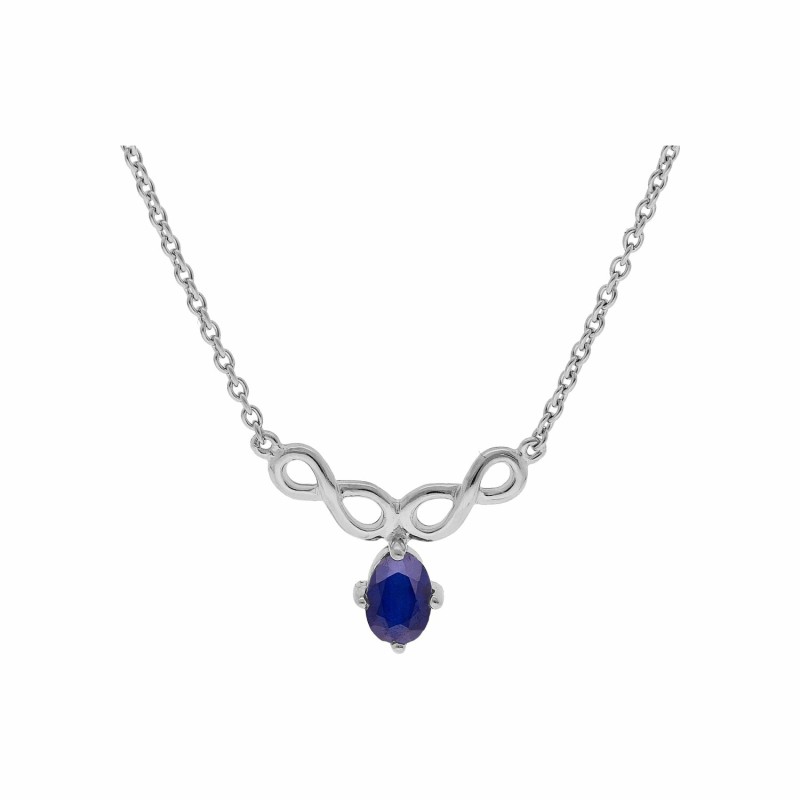 Collier argent rhodié motif infini saphir véritable et topazes blanches - Bijouterie Haillot La Seyne Sur Mer Six Fours 83