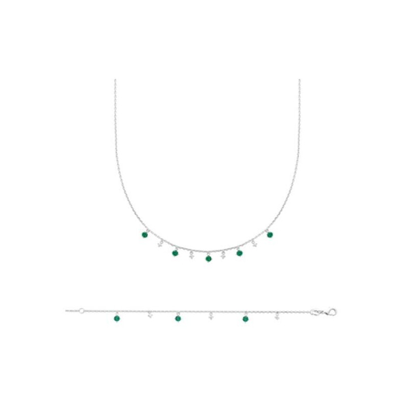Collier Trèfles et pierres vertes en argent rhodié et oxyde de zirconium - Bijouterie Haillot La Seyne Sur Mer Six Fours 83