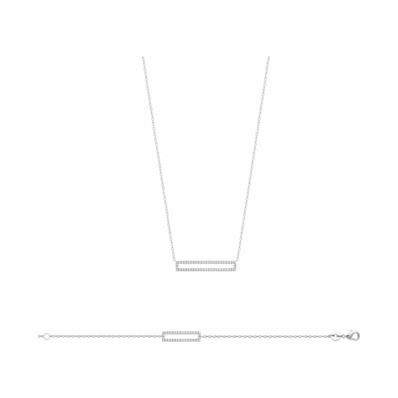 Collier Rectangle en argent rhodié et oxydes de zirconium - Bijouterie Haillot La Seyne Sur Mer Six Fours 83