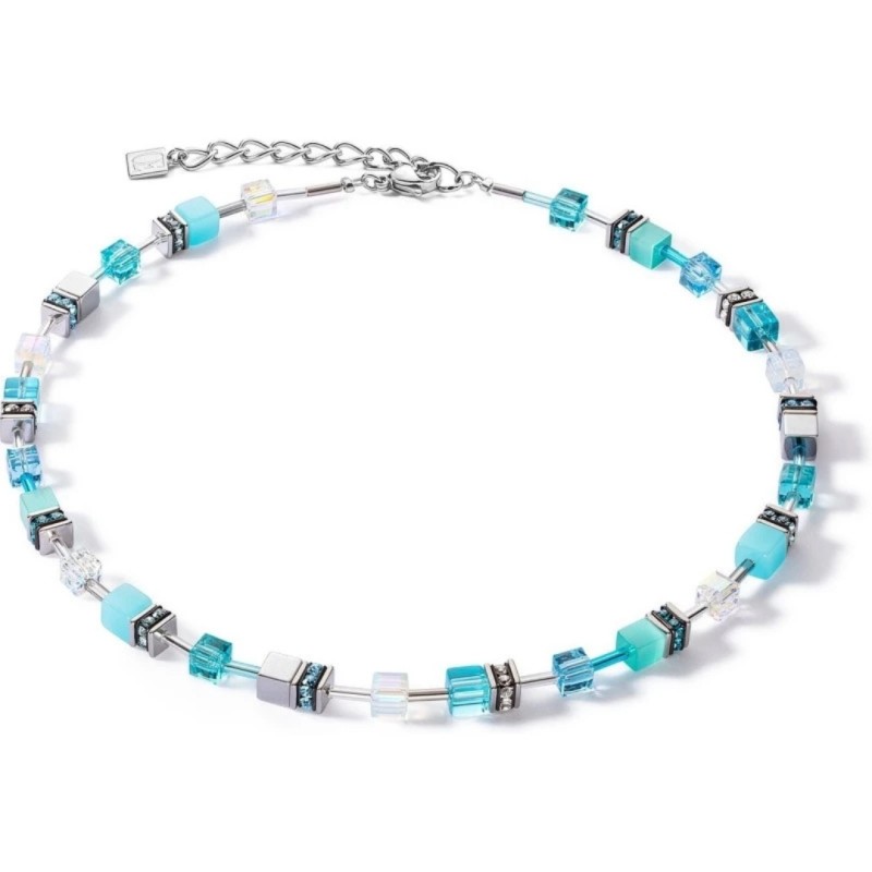 Collier cœur de lion Métal argenté cubes bleus blancs - Bijouterie Haillot La Seyne Six Fours 83