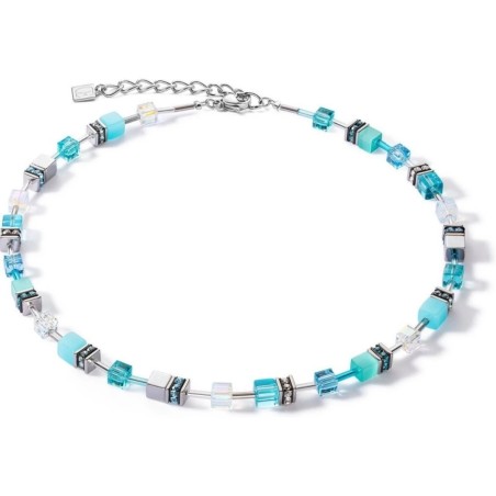 Collier cœur de lion Métal argenté cubes bleus blancs - Bijouterie Haillot La Seyne Six Fours 83