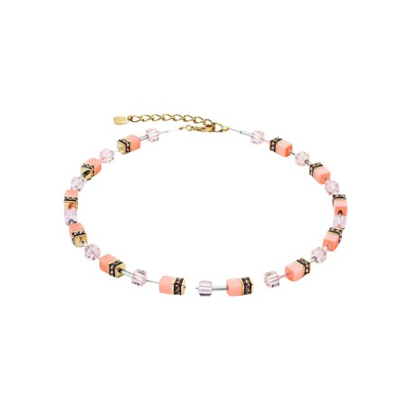 Collier Cœur de Lion GeoCube en métal doré, cristaux, strass et œil de tigre - Bijouterie Haillot La Seyne Six Fours 83