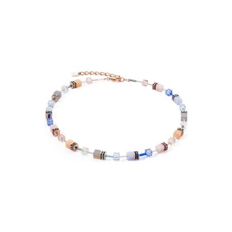 Collier Coeur de Lion en métal doré rose, cristaux, strass et œil de tigre - Bijouterie Haillot La Seyne Six Fours 83