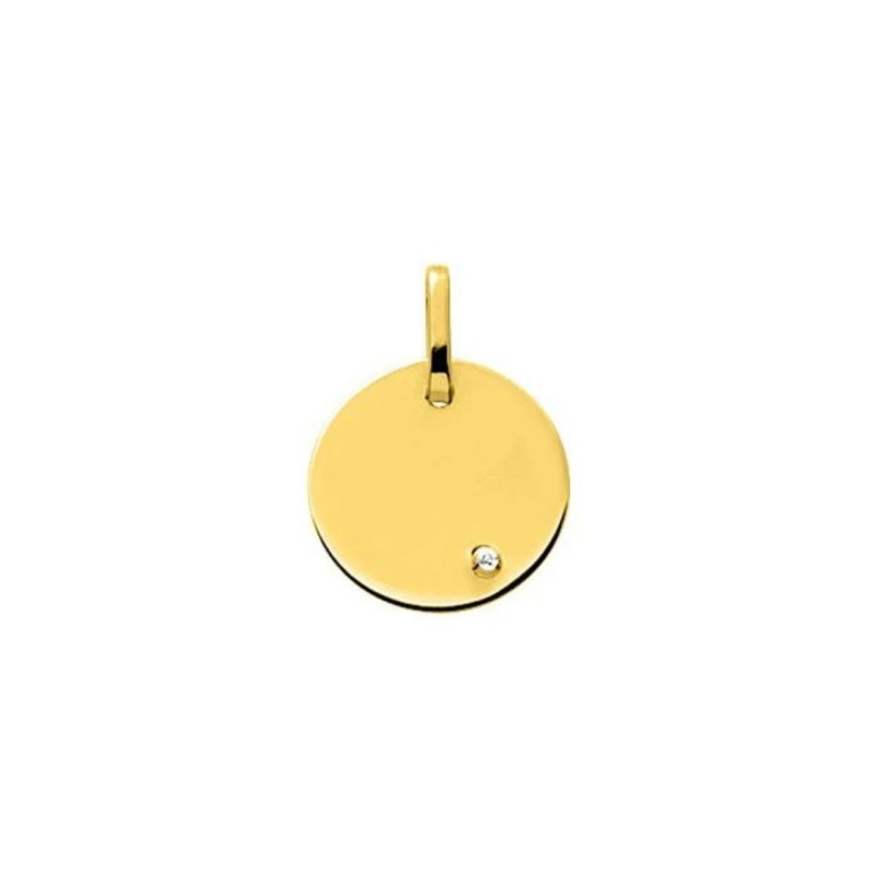 Médaille plaque Ronde en or jaune 18k et diamant - Bijouterie Haillot La Seyne Sur Mer Six Fours 83