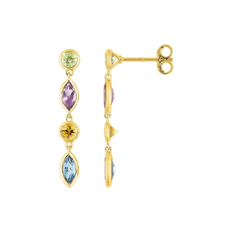 Boucles D'oreilles améthyste péridot citrine topaze bleu traitée or jaune 18k - Bijouterie Haillot La Seyne Sur Mer 83