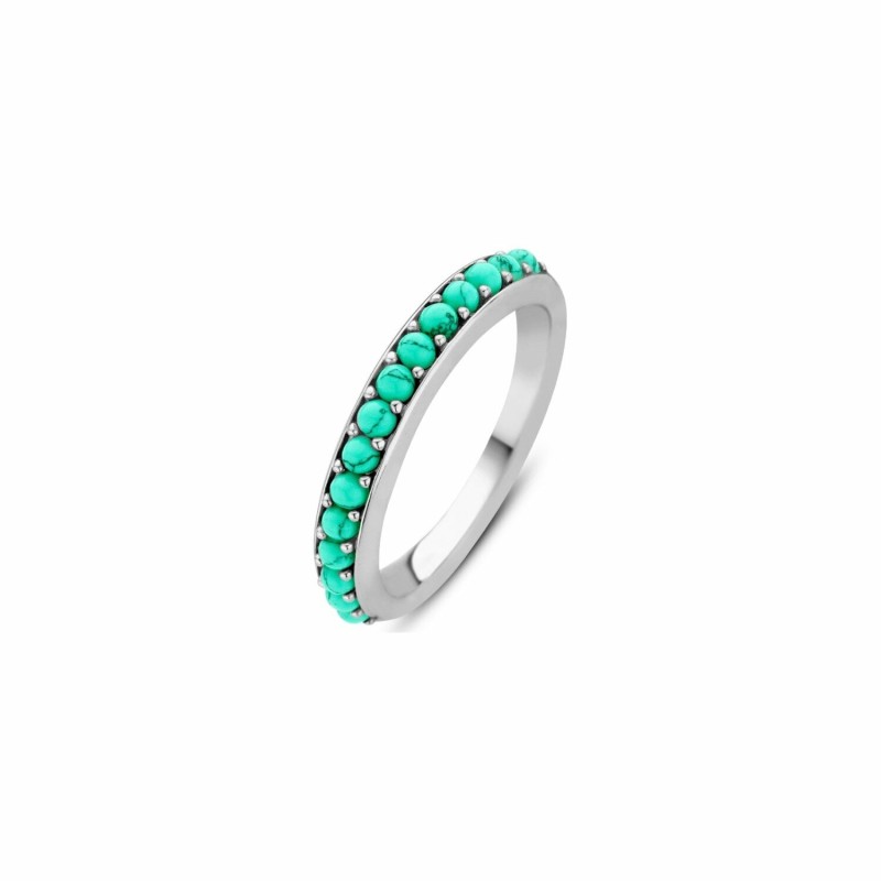 Anneau Ti Sento en argent et pierres veinées turquoise, serti rail - bijouterie haillot la seyne sur mer