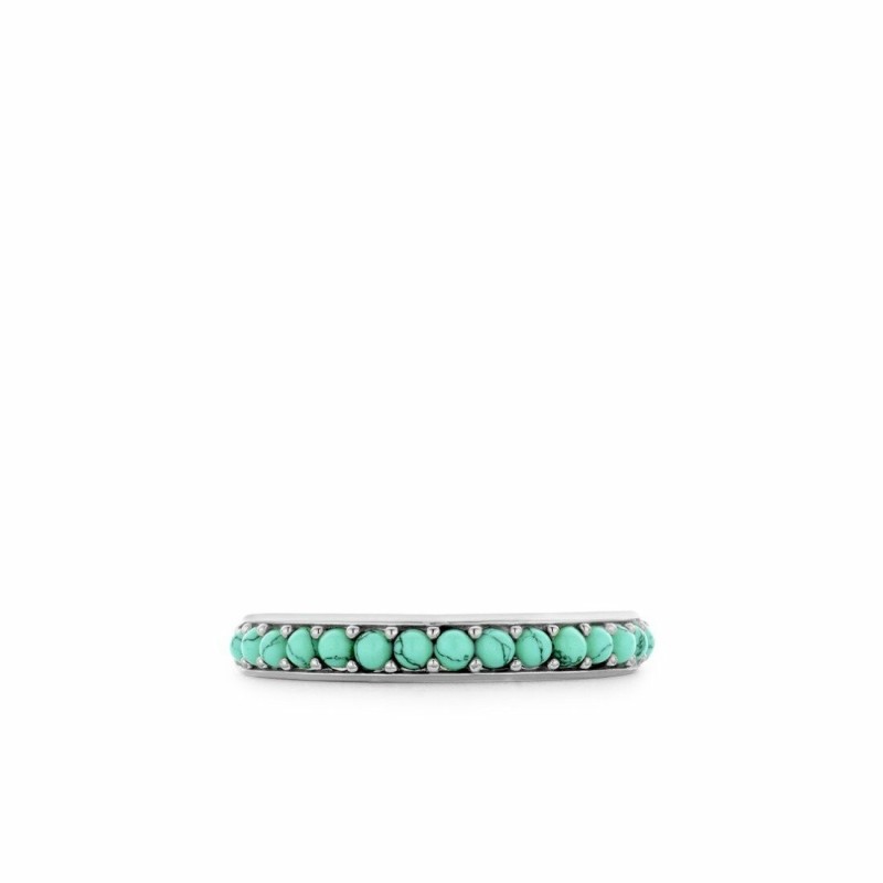 Anneau Ti Sento en argent et pierres veinées turquoise, serti rail - bijouterie haillot la seyne sur mer