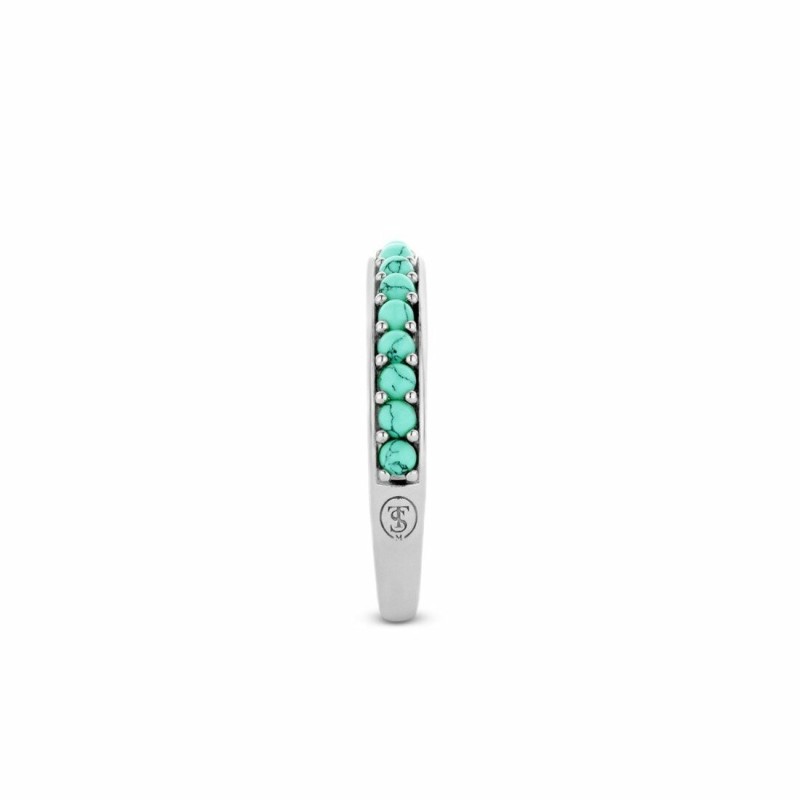 Anneau Ti Sento en argent et pierres veinées turquoise, serti rail - bijouterie haillot la seyne sur mer