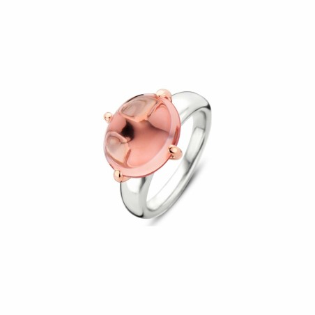 Bague Ti Sento en argent rhodié et pierre synthétique rose, forme bouton de fleur - bijouterie haillot la seyne sur mer