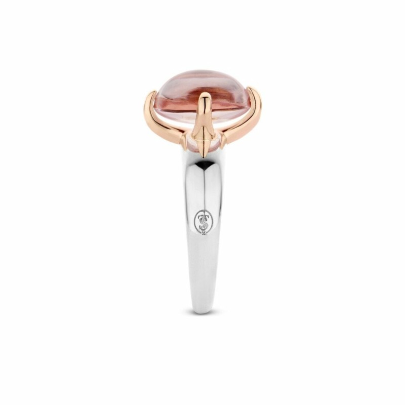 Bague Ti Sento en argent rhodié et pierre synthétique rose, forme bouton de fleur - bijouterie haillot la seyne sur mer