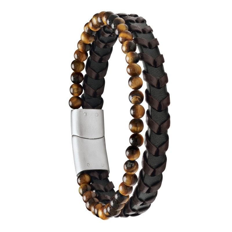 Bracelet Jourdan Lave Cuir et Acier Œil de tigre - Bijouterie Haillot La Seyne Six-Fours 83