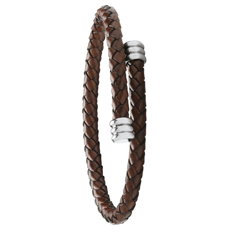 Bracelet Jourdan Spirel Cuir Brun et Acier - Bijouterie Haillot La Seyne Six-Fours 83