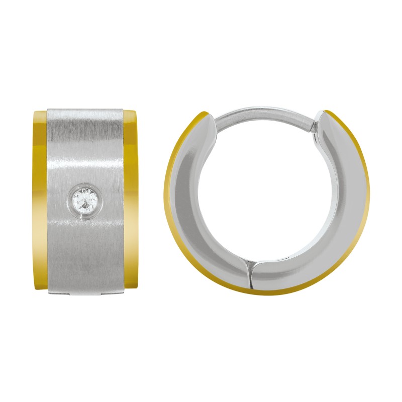Boucles d'oreilles Jourdan Tilos Acier Bicolore Oxydes de Zirconium - bijouterie haillot la seyne sur mer