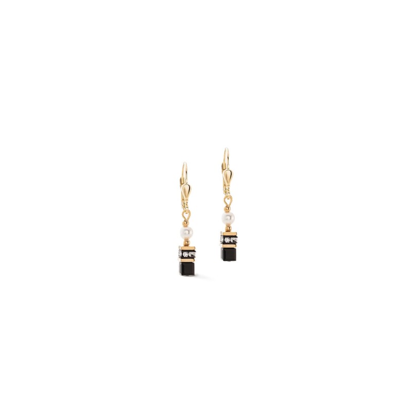 Boucles d'oreilles Coeur de Lion Acier Doré, Cristaux Strass Noir - Bijouterie Haillot La Seyne Six Fours 83