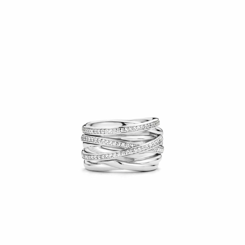 Bague Ti Sento en argent rhodié, multi rangs et zirconiums - bijouterie haillot la seyne sur mer