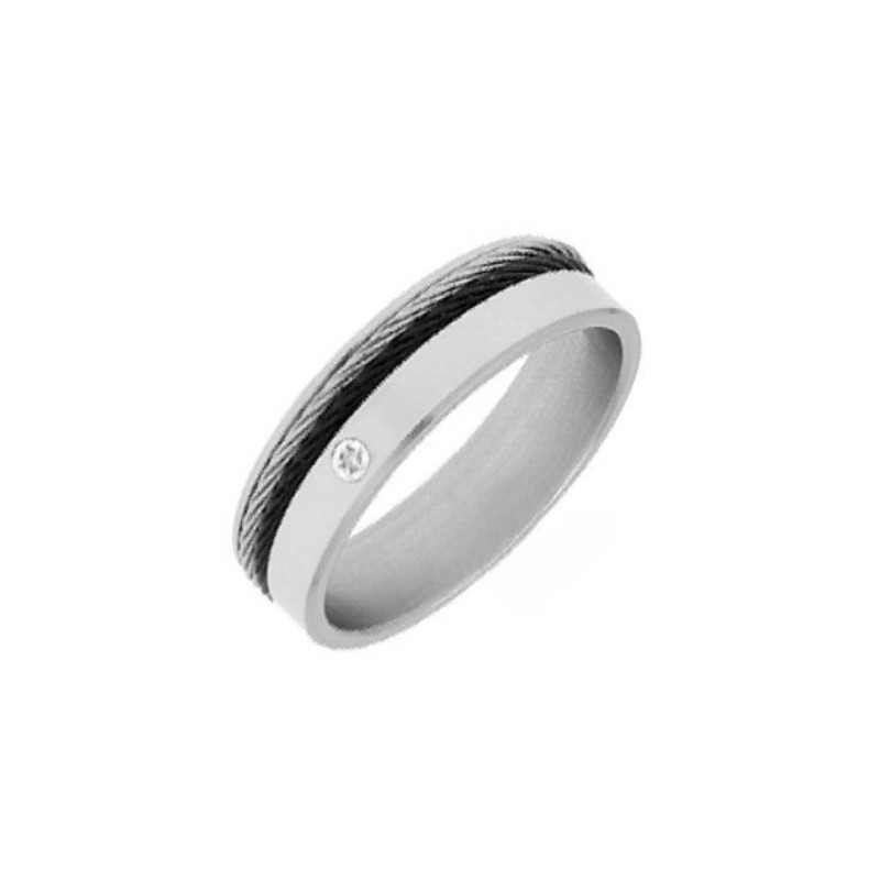 Bague Jourdan Bijoux en acier PVD noir pierre - bijouterie haillot la seyne sur mer