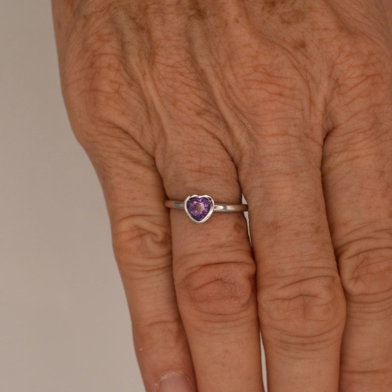 Bague Coeur Amethyste Femme Or Blanc - Bijouterie Haillot La Seyne sur mer 83