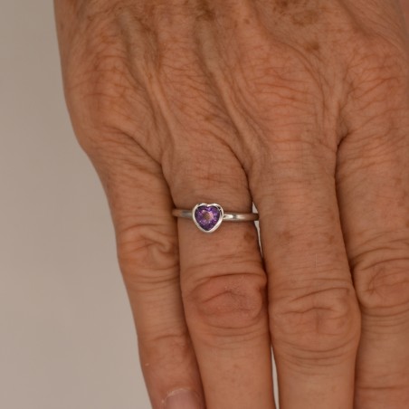 Bague Coeur Amethyste Femme Or Blanc - Bijouterie Haillot La Seyne sur mer 83