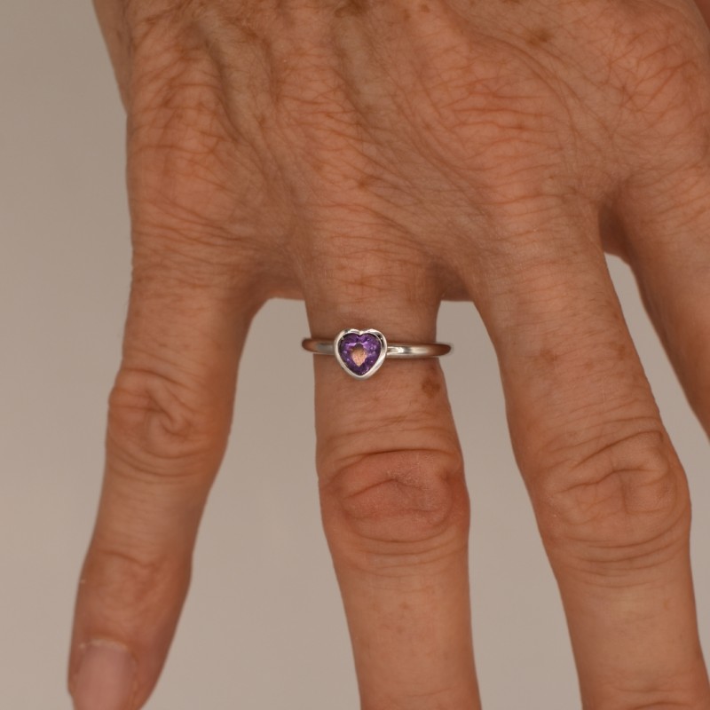 Bague Coeur Amethyste Femme Or Blanc - Bijouterie Haillot La Seyne sur mer 83