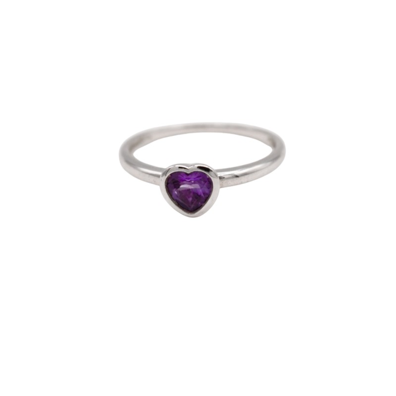 Bague Coeur Amethyste Femme Or Blanc - Bijouterie Haillot La Seyne sur mer 83
