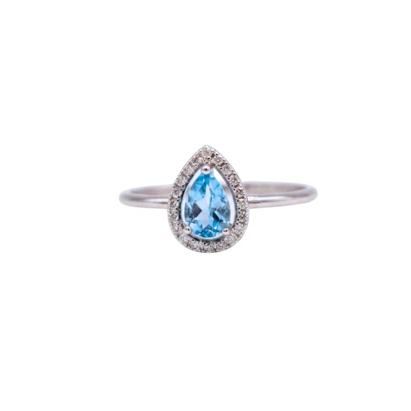 Bague Topaze Bleu Diamant et Or Blanc - Bijouterie Haillot La Seyne sur mer 83