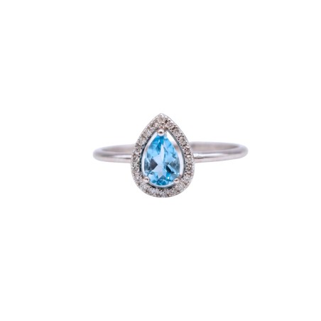 Bague Topaze Bleu Diamant et Or Blanc - Bijouterie Haillot La Seyne sur mer 83