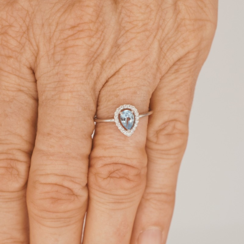 Bague Topaze Bleu Diamant et Or Blanc - Bijouterie Haillot La Seyne sur mer 83
