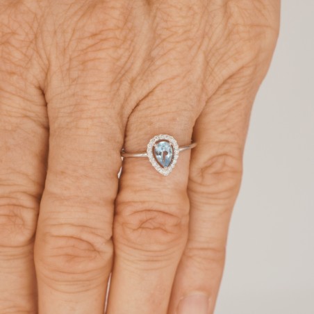 Bague Topaze Bleu Diamant et Or Blanc - Bijouterie Haillot La Seyne sur mer 83