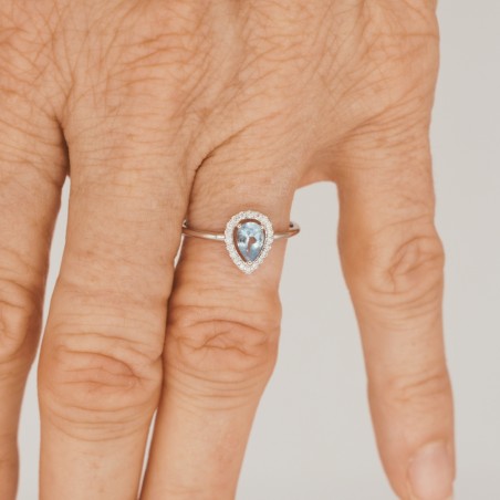 Bague Topaze Bleu Diamant et Or Blanc - Bijouterie Haillot La Seyne sur mer 83