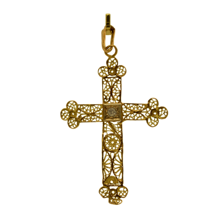 Pendentif Croix Filigrane et Oxyde Or jaune 18k