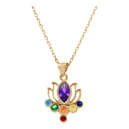 Collier chakra fleur en plaqué or et oxydes multicolores