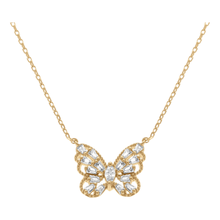 Collier papillon ajouré en plaqué or et oxydes blancs