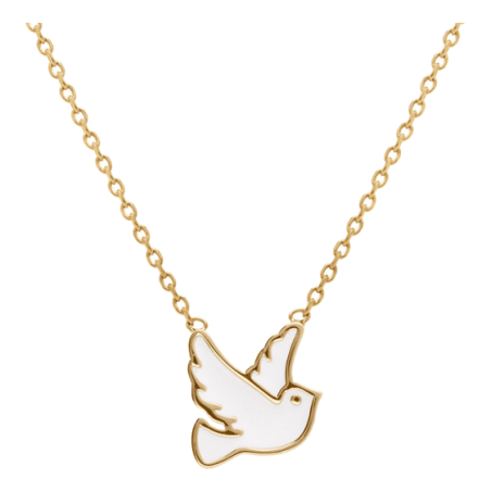 Collier colombe en plaqué or et résine blanche
