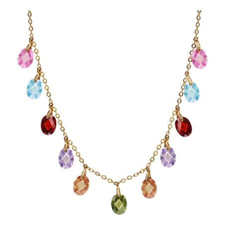 Collier en plaqué or pampilles gouttes multicolores