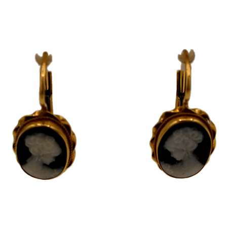 Boucles d'oreilles Dormeuses Camée Bleu Or jaune 18k