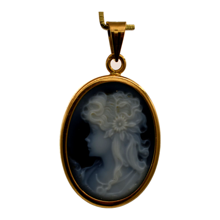 Pendentif Camée Bleu Or jaune 18k