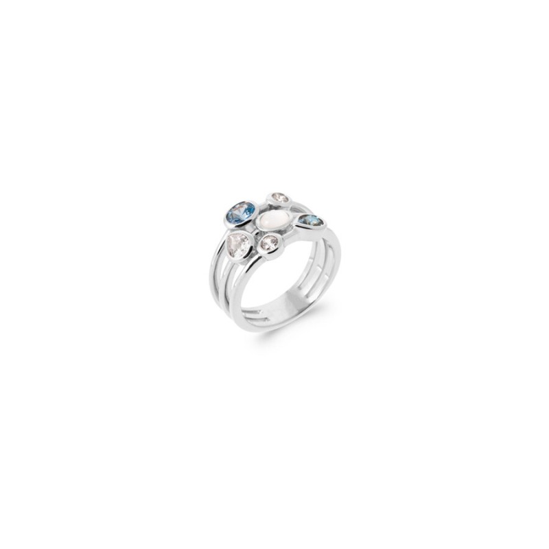 Bague en argent rhodié, oxydes de zirconium et pierre de couleur - bijouterie haillot la seyne sur mer